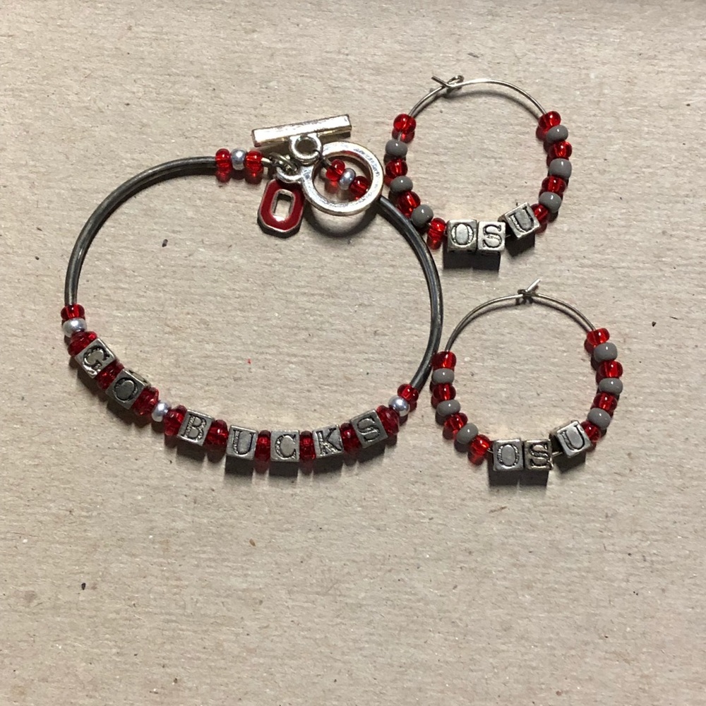 OSU earrings and bracelet